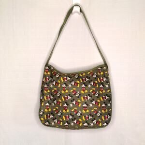 DISNEY Green Mickey Mouse Nylon Shoulder Bag Purse EUC
